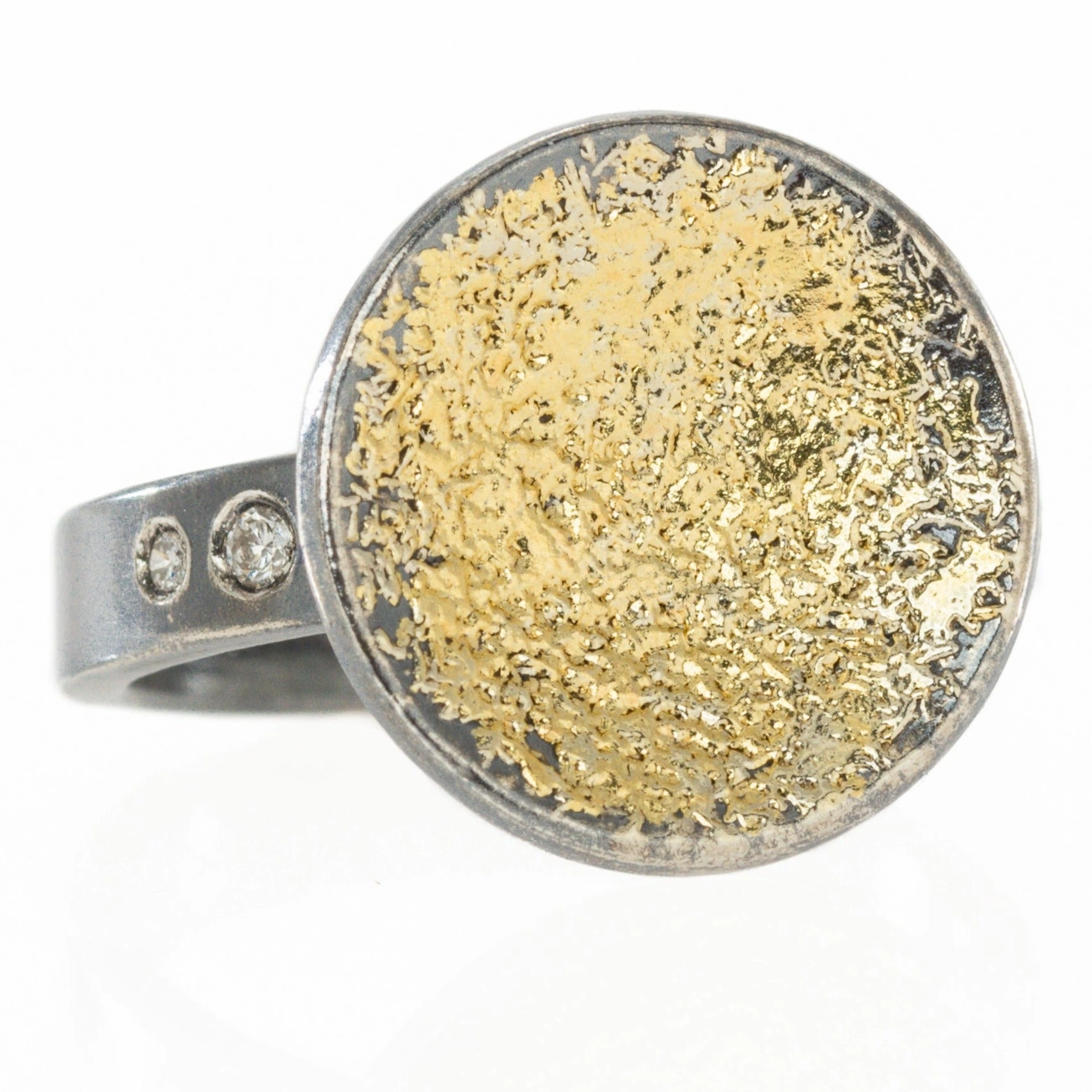 Luxury Contour Iconic Feature Blossom Ring - 22k Gold, Oxidized Silver   VS Diamonds