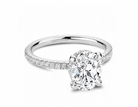 Noam Carver Oval Center Side Stone Diamond Engagement Ring Setting in 14K White Gold (.31ctw) Secure Design