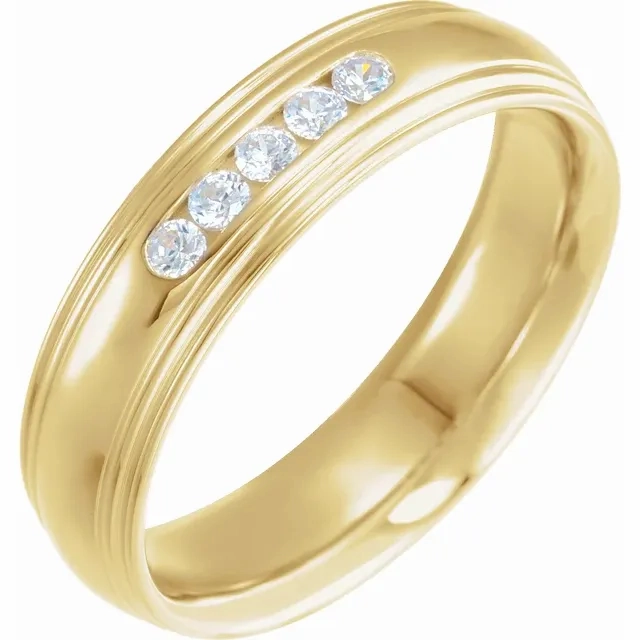 Delicate Statement Ready For Gifting 14K Yellow 1/8 CTW Diamond Half Round Edge Band Size 15