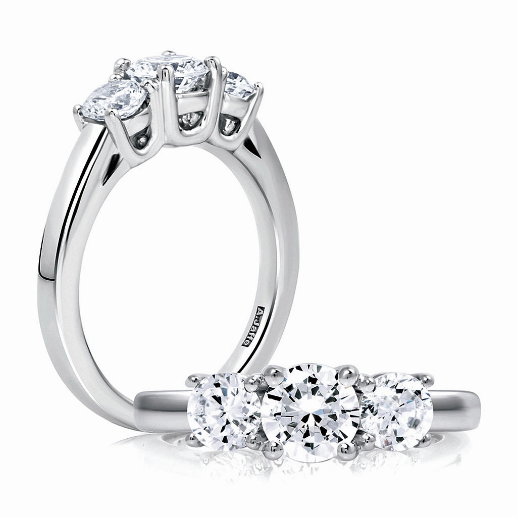 Lustrous Accent Zero Waste A. Jaffe Classics Three-Stone Diamond Engagement Ring Setting in White Gold