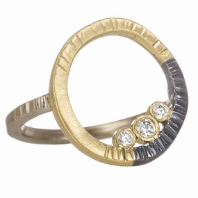 Luxe For Less Red Dress Turning Aspen Ring- 18ky Gold, 14kpw Gold, Oxidized Silver   Reclaimed Diamonds