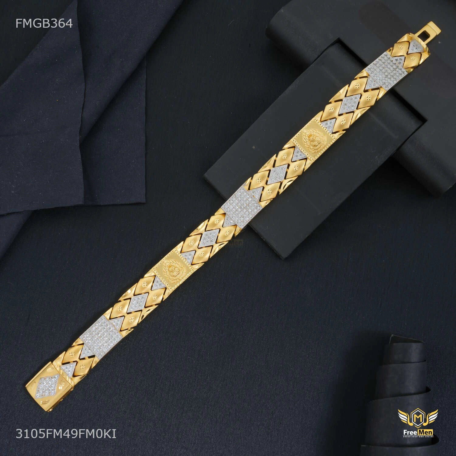 Shiny Jewels Shini AD Box with Lion Gold Plated Bracelet  for Men - FMGB364