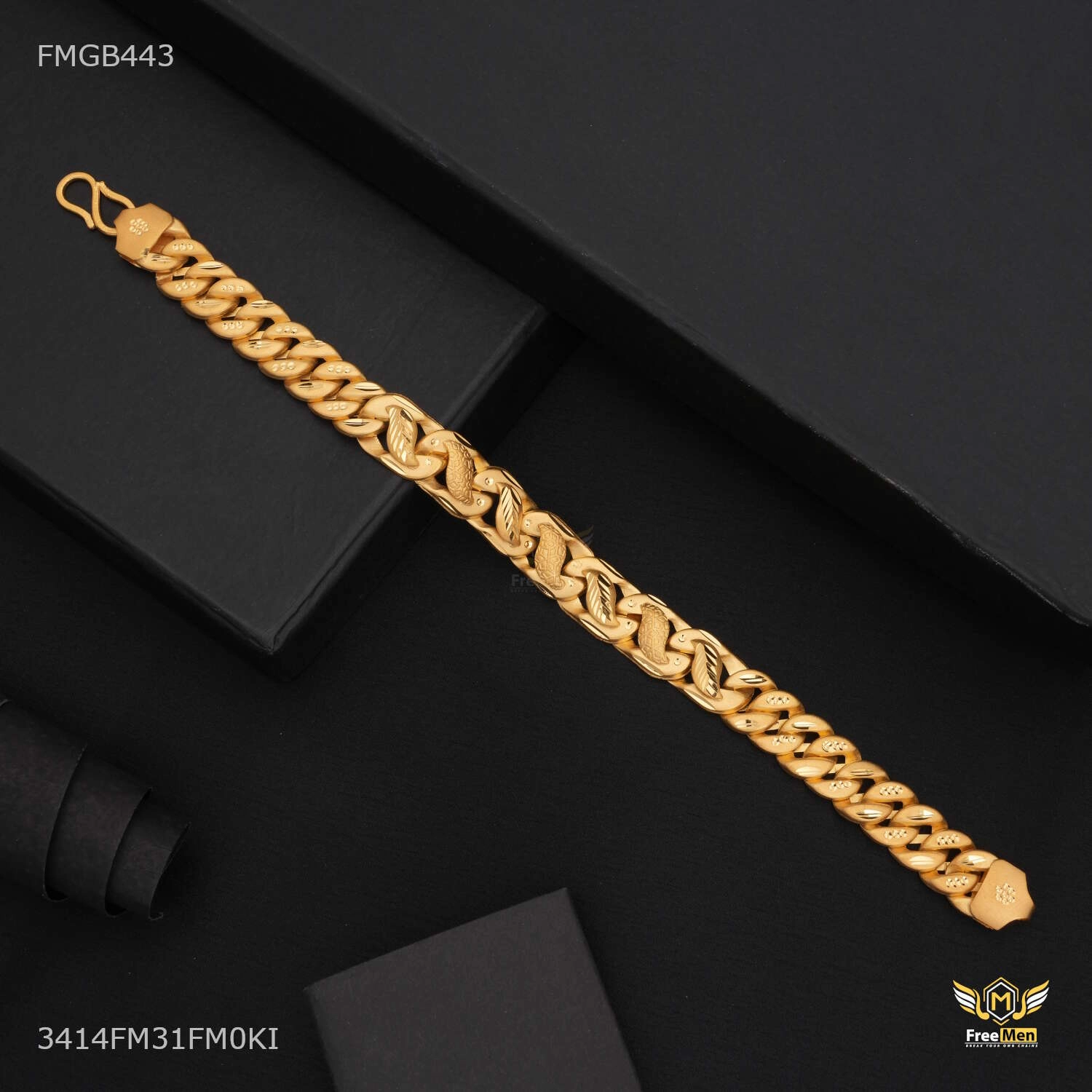 Timeless Jewelry Shini Squar Pokal Gold Plated Bracelet  for Men - FMGB443