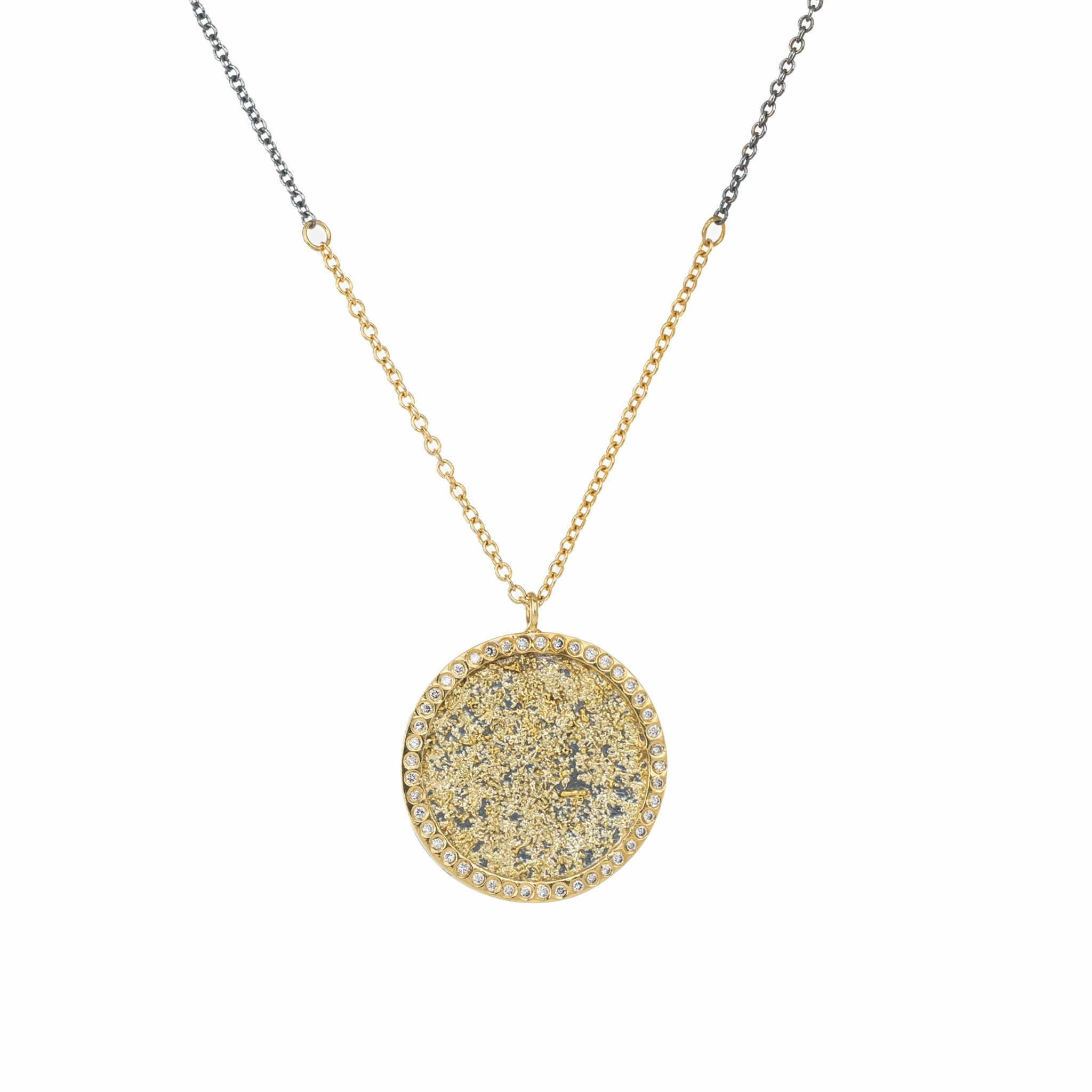 Stylish Appeal Sol Burst Necklace  - 22k/18k Gold, Oxidized Silver   Reclaimed Diamonds