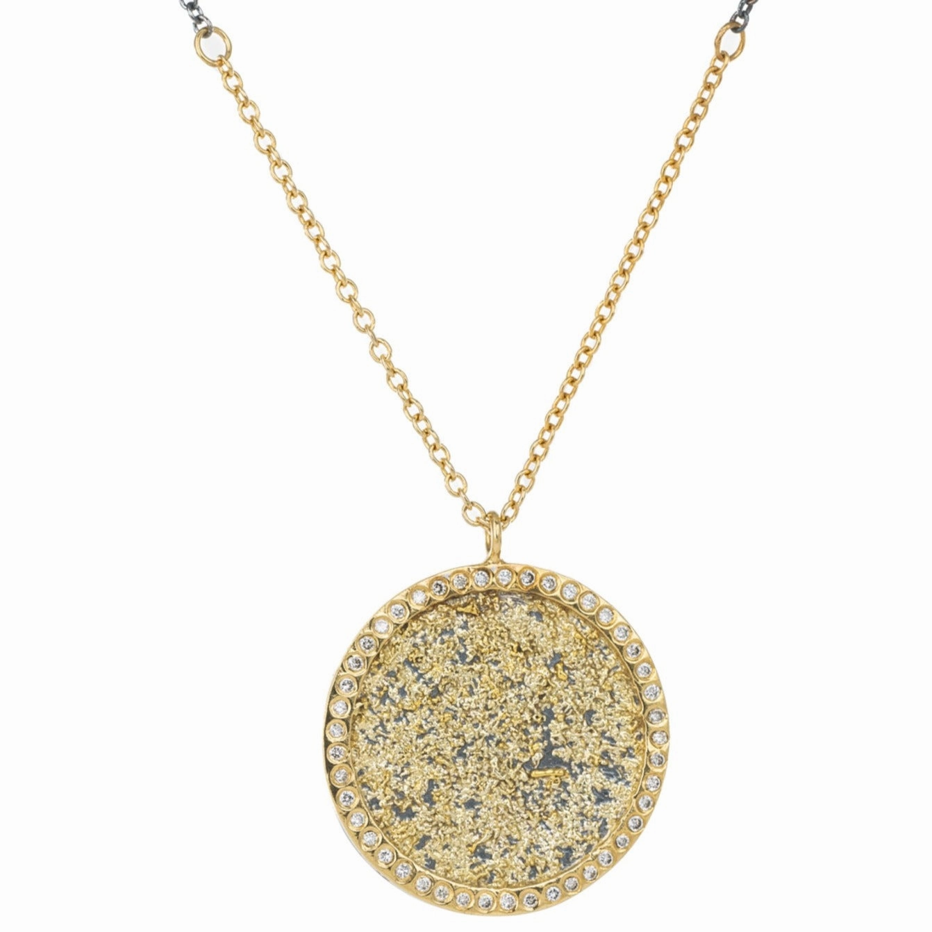Charming Touch Classic Form Sol Burst Necklace  - 22k/18k Gold, Oxidized Silver   Reclaimed Diamonds