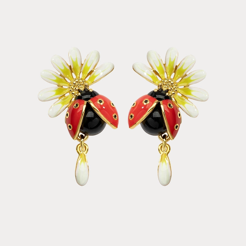 Ladybug Daisy Earrings Secure Ornament Polished Adornment