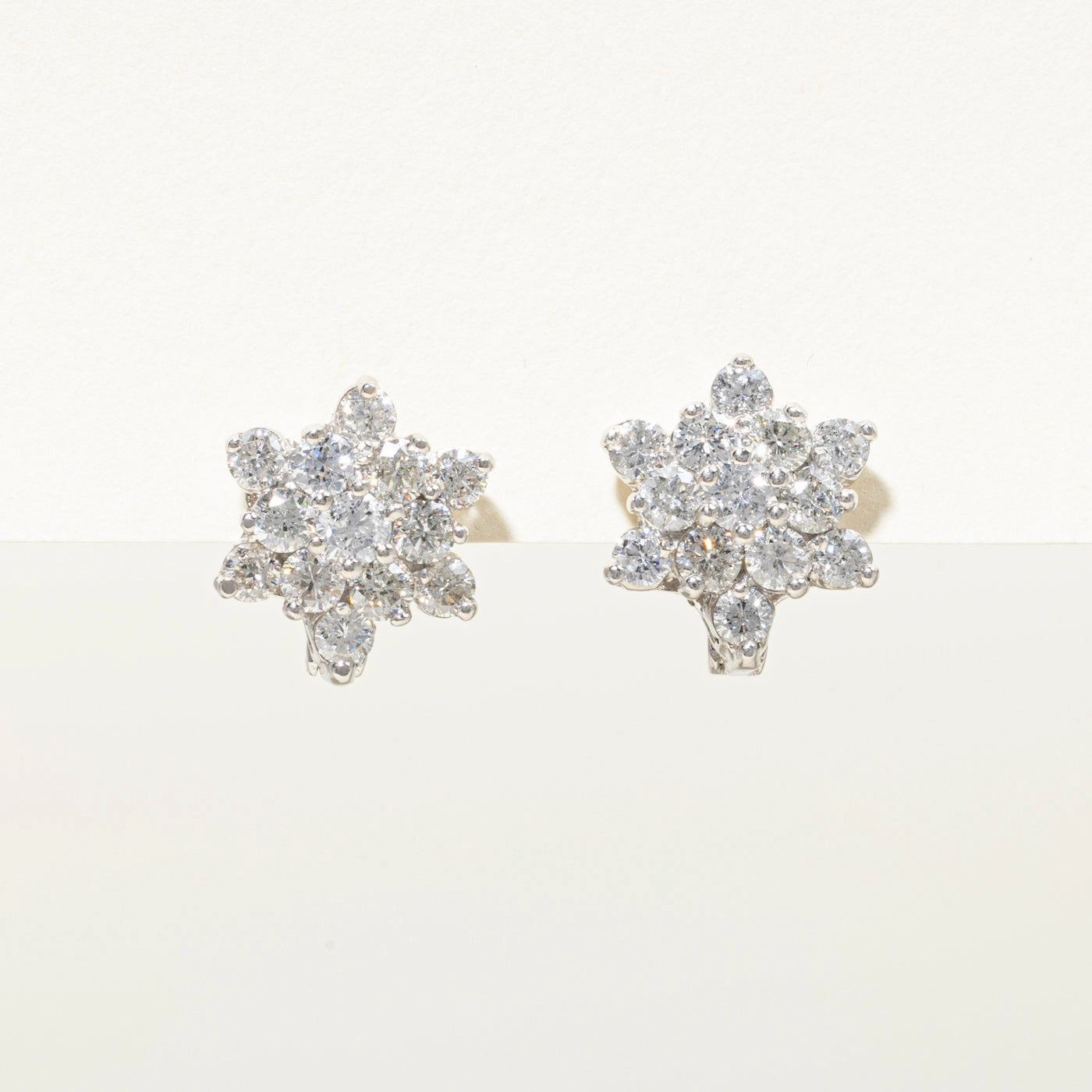 White Gold Diamond Petal Cluster Stud Earrings | 2.34ctw Fine Accent