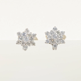 White Gold Diamond Petal Cluster Stud Earrings | 2.34ctw Fine Accent