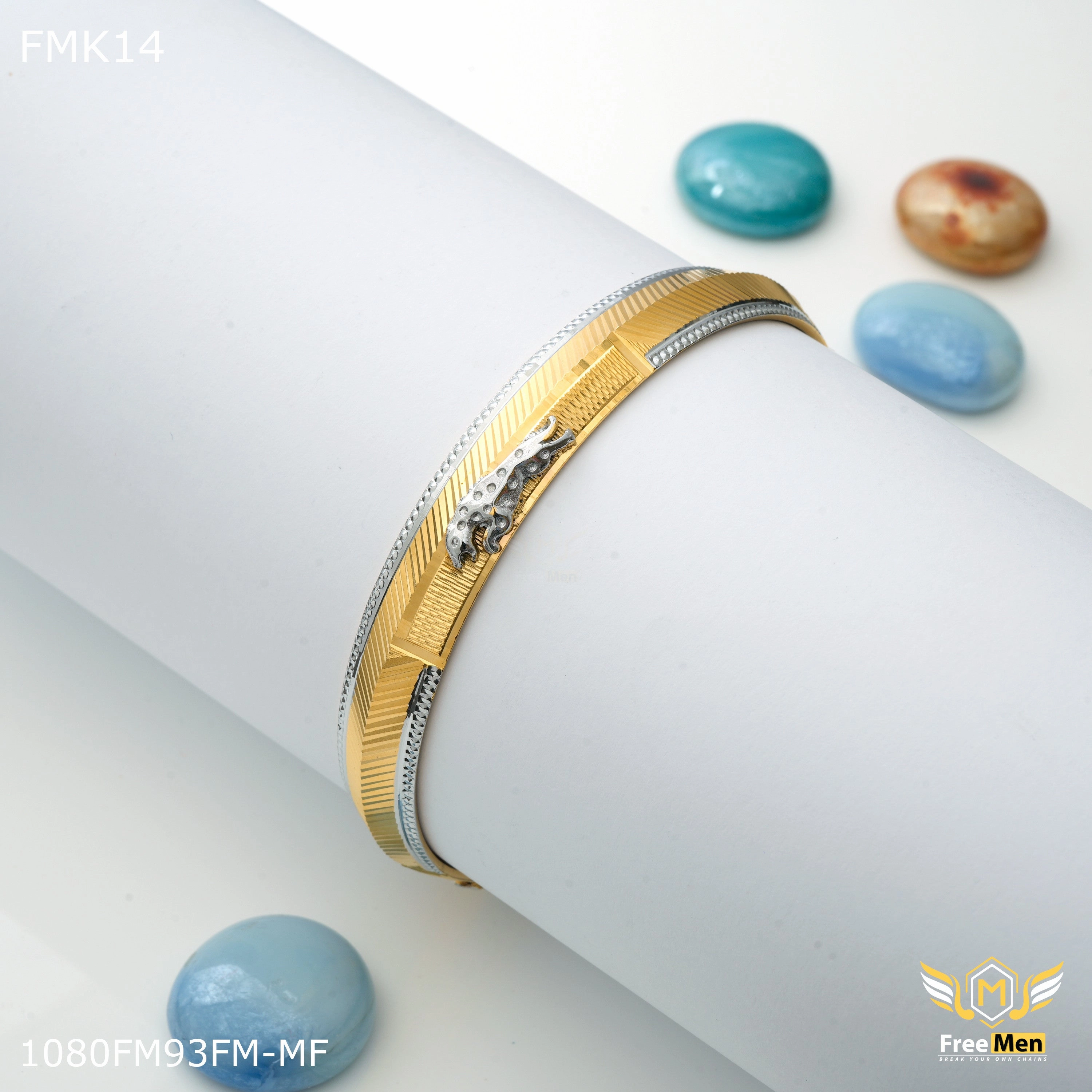 Custom pieces Neutral Tone Freemen Runig Jaguar with Rhodium golden Kada  - FMK14