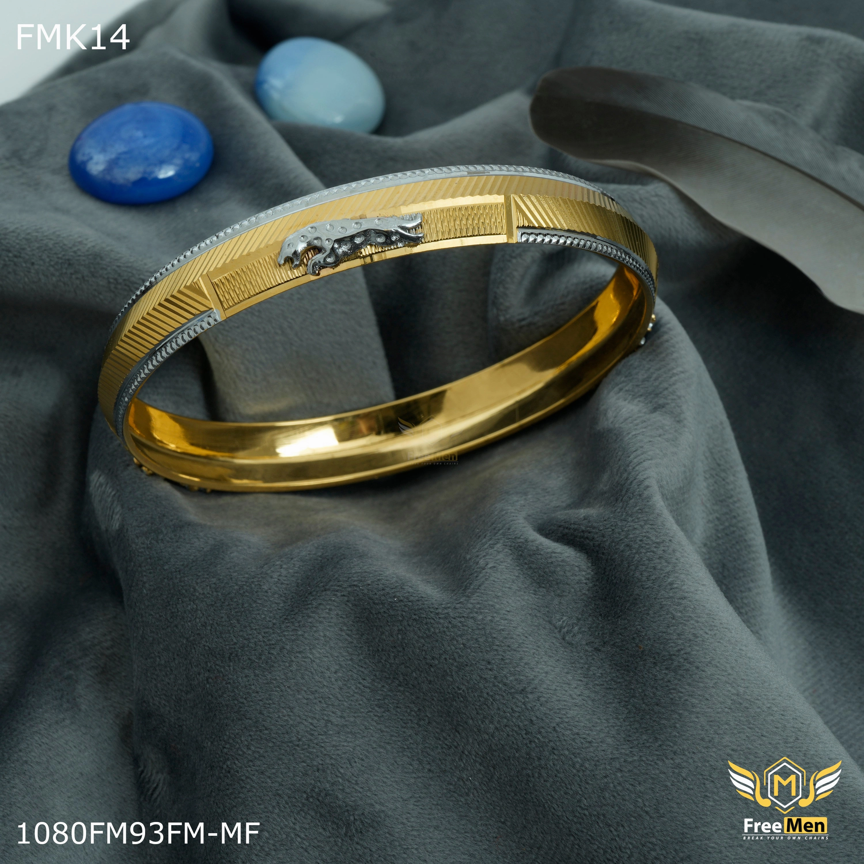 Daily Accessories Effortless Shine Freemen Runig Jaguar with Rhodium golden Kada  - FMK14