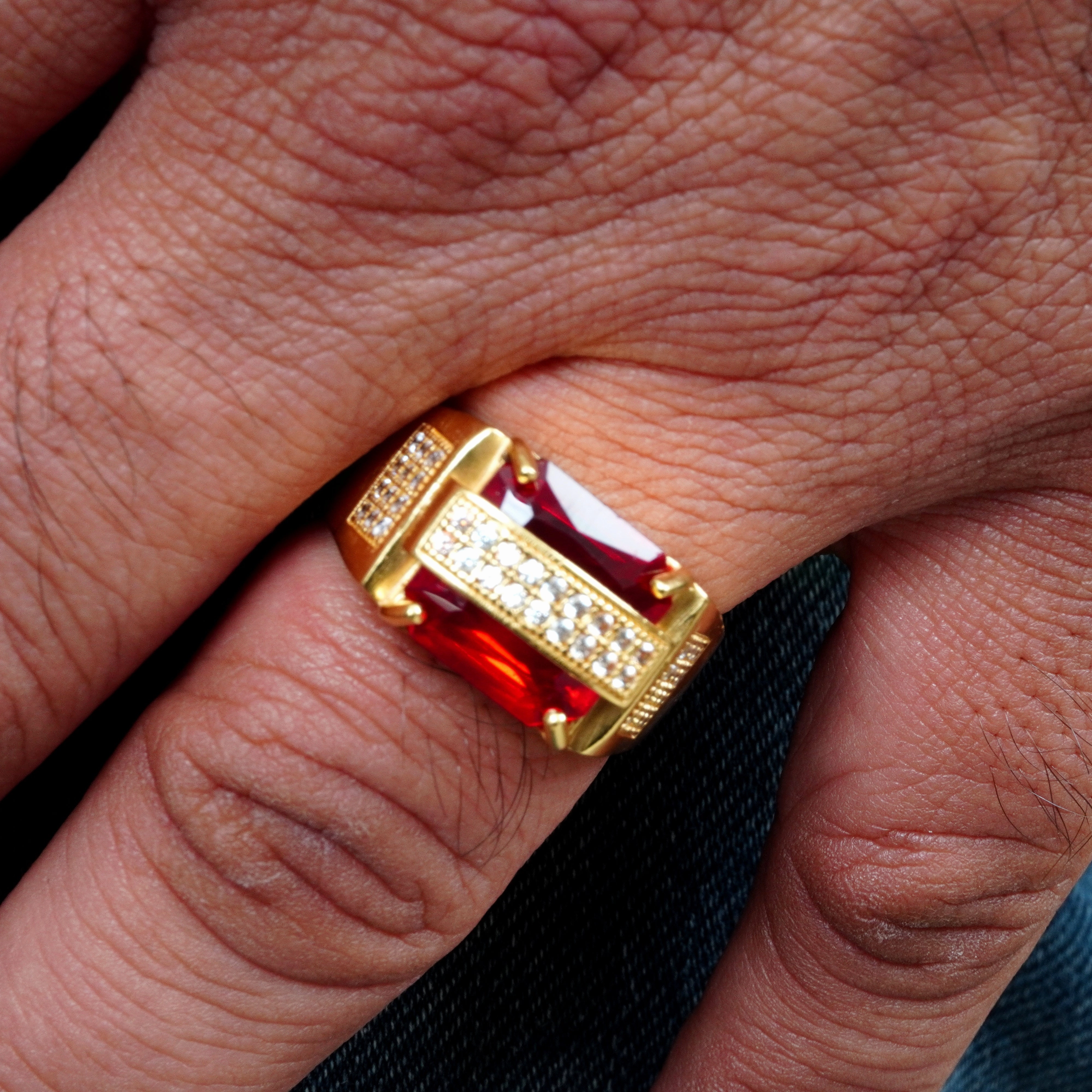 Freemen Square Red with AD Stone Golden Ring  - FMRI01 Luxury Gift Work Friendly