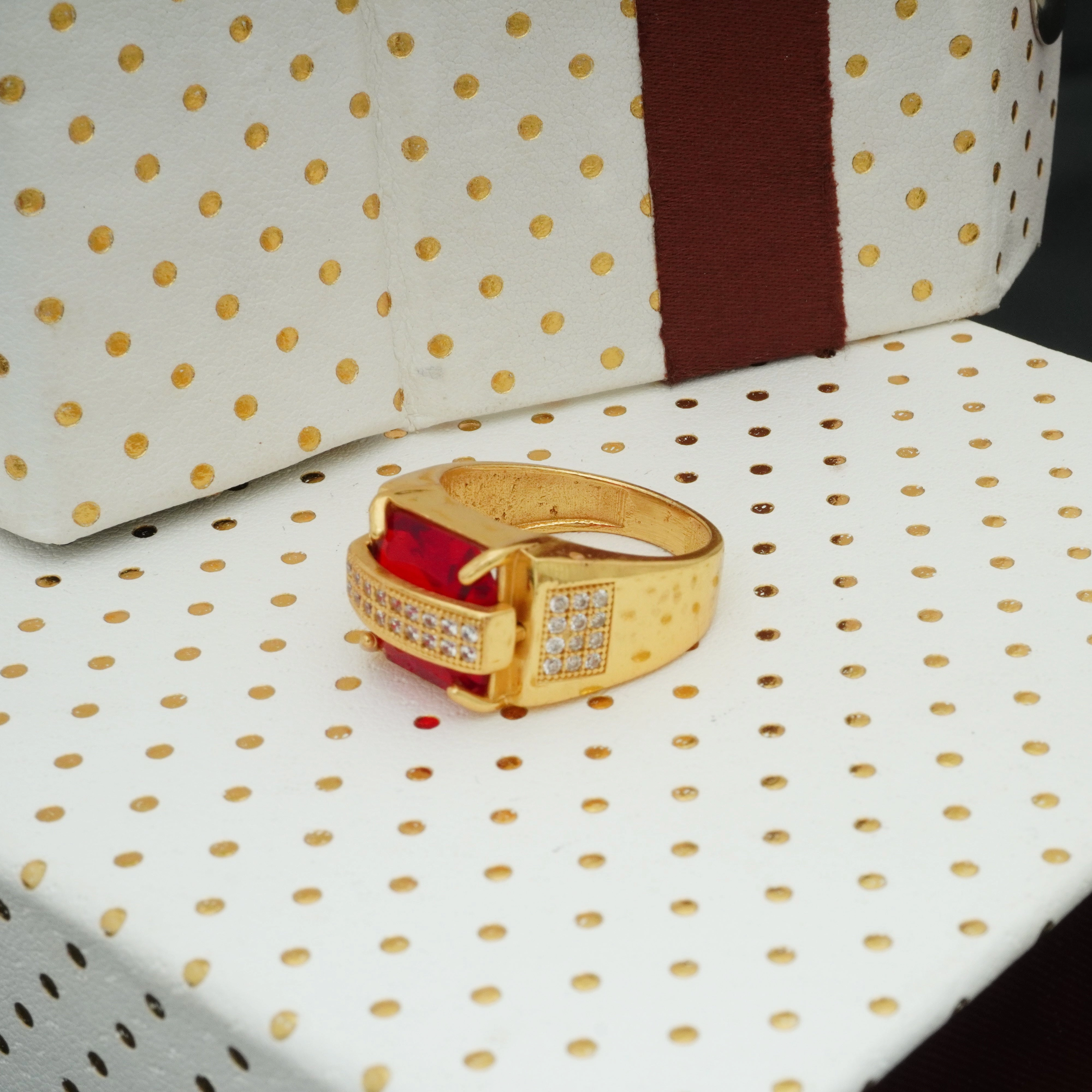 Freemen Square Red with AD Stone Golden Ring  - FMRI01 Vivid Accent