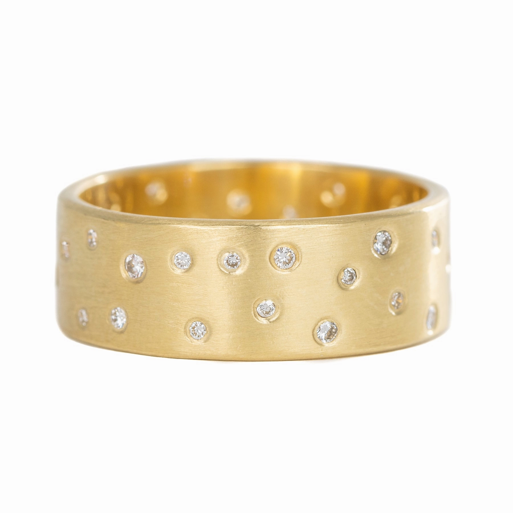 Fashion Jewelry Enchanted Sparkle 18ky Gold Scattered Diamond Band (Diamonds All The Way Around) - 4mm, 7mm, 10mm