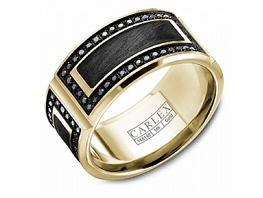 Lovely Appearance Carlex Anniversary/Eternity Wedding Ring in 14K Yellow Gold/Black Forged Carbon Fiber (0.78ctw)