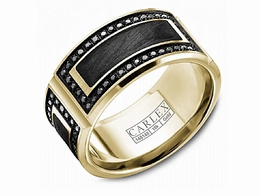 Carlex Anniversary/Eternity Wedding Ring in 14K Yellow Gold/Black Forged Carbon Fiber (0.78ctw) Chic Look