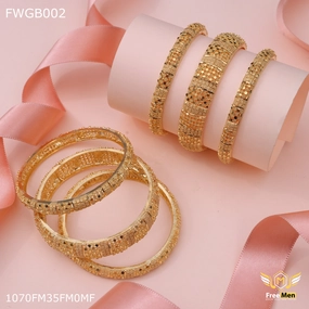 Freemen 1mg finishing shinig bangles set gold plated for women - FWGB002 Classic Detail Lightweight Glam