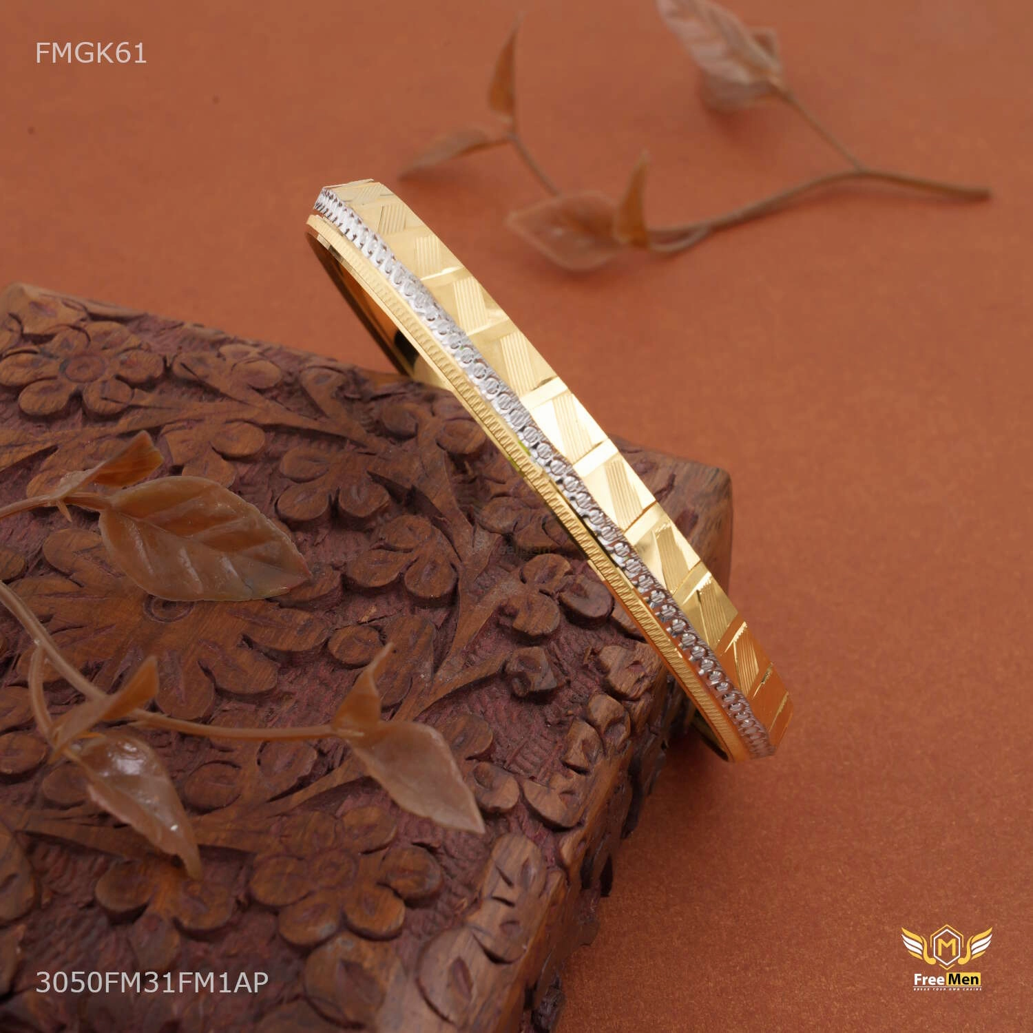 Dual Shade Shining Dot gold plated kada for Men FMGK61 Lustrous Touch Distinctive Shine