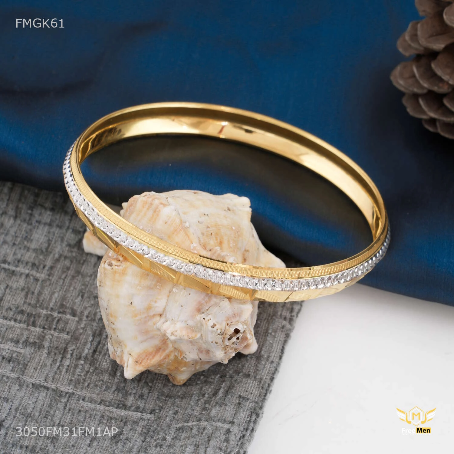 Glamorous Mood Elegant Style Dual Shade Shining Dot gold plated kada for Men FMGK61