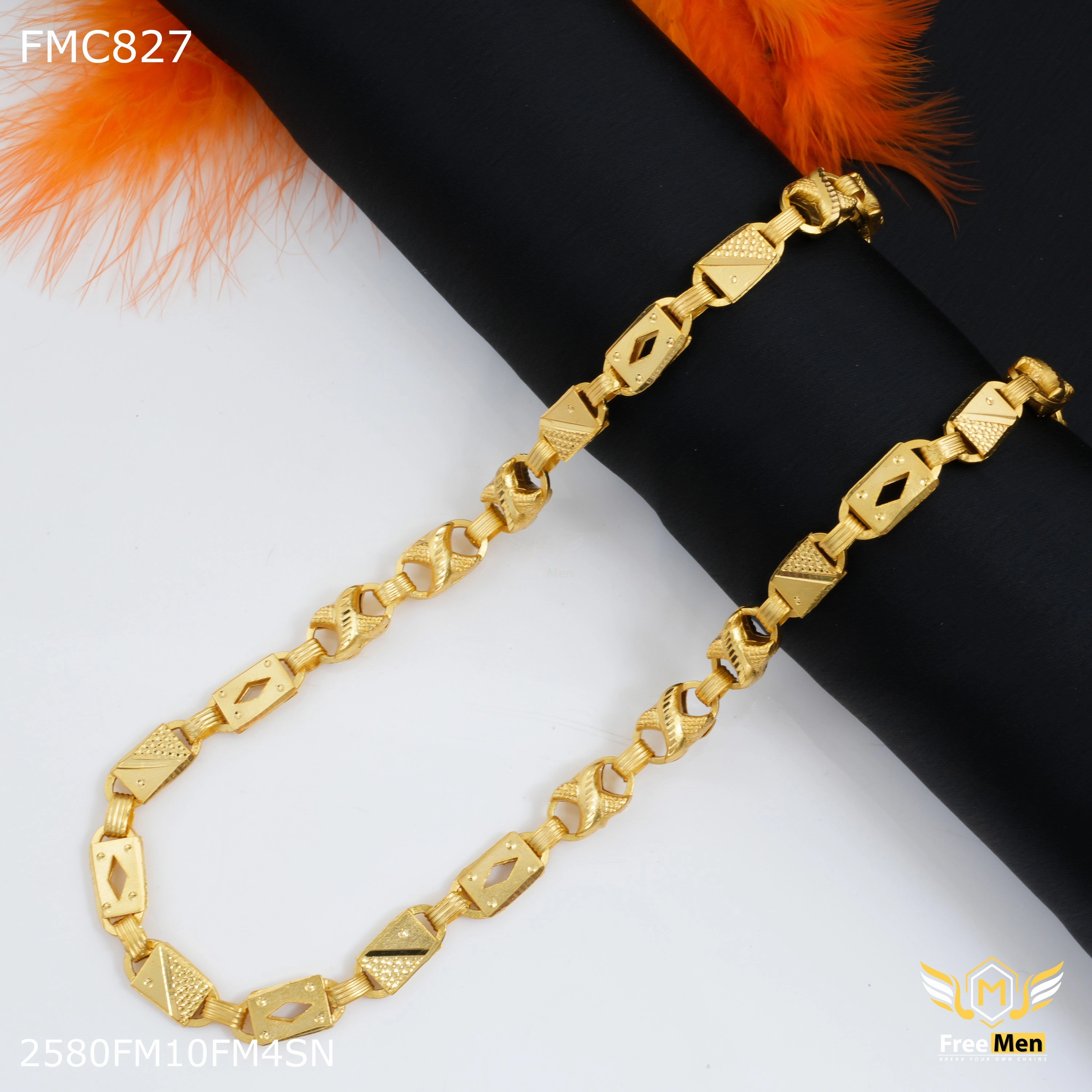 Glam Effect High Shine Freemen Dimond cut Nawabi with Lotus Chain for Man - FMC827