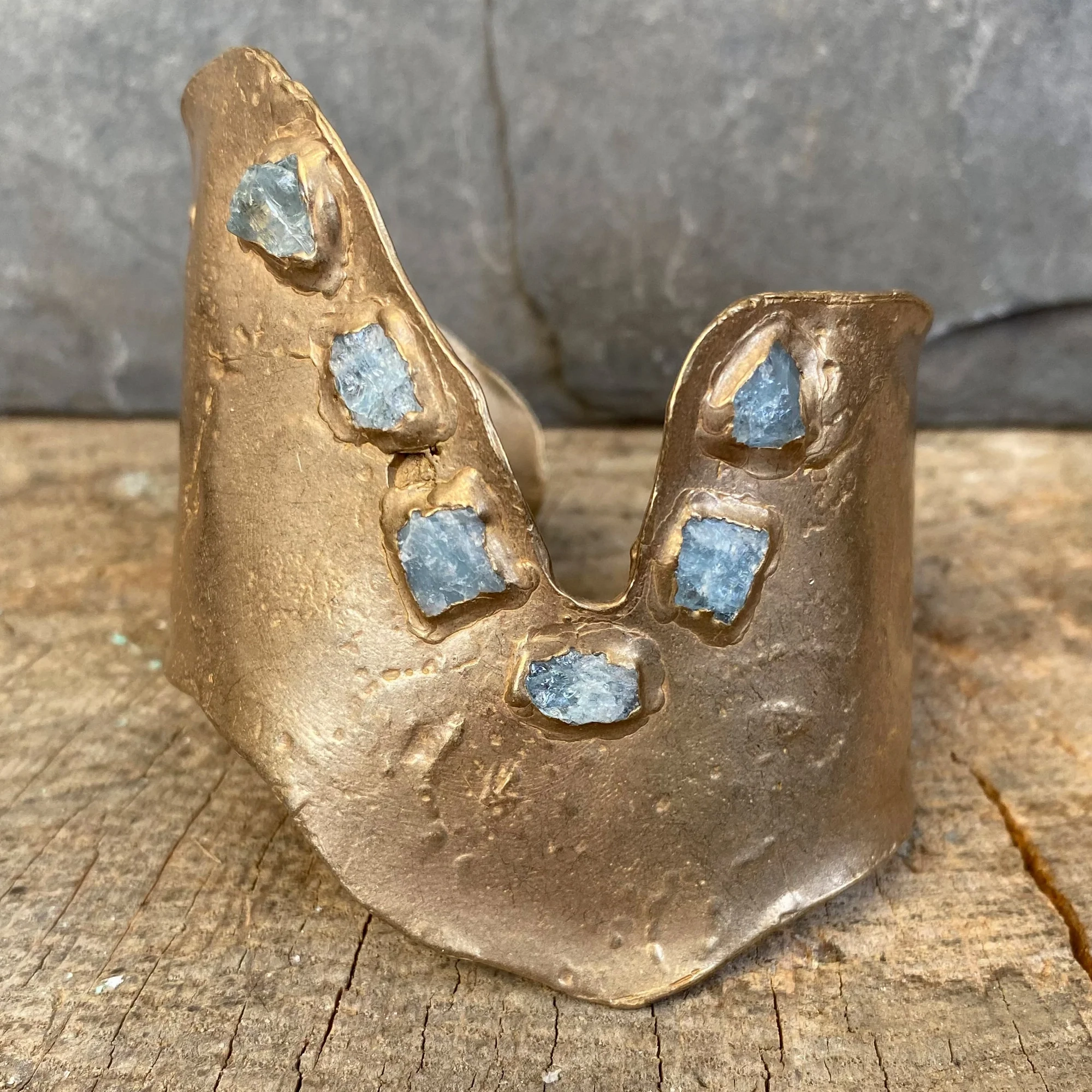 Polished Design Sophisticated piece Undertow Cuff - Brass   Aquamarine