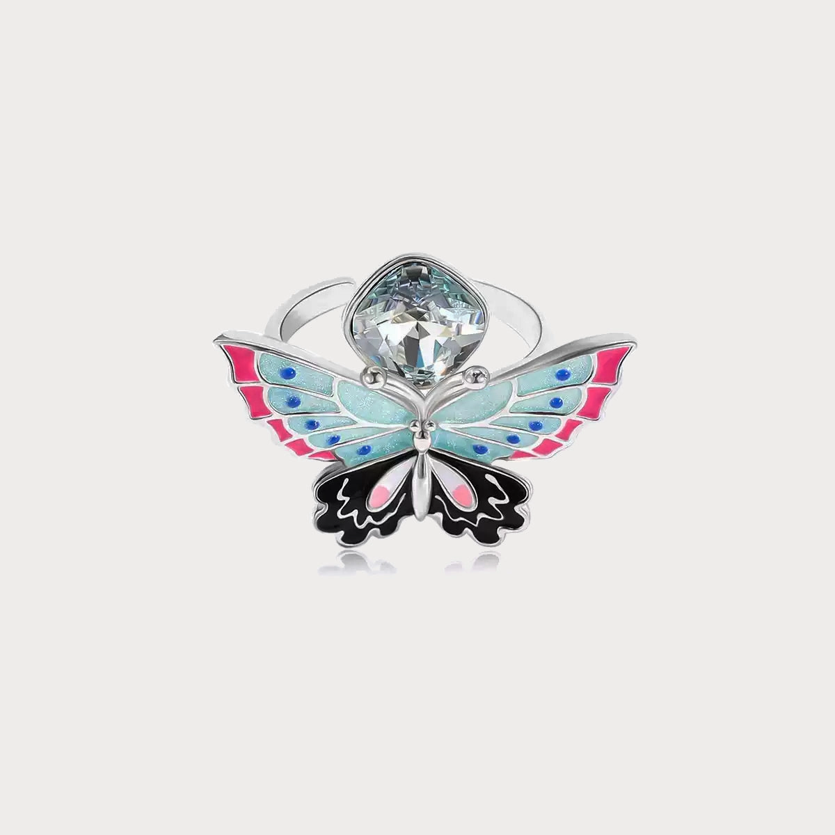 Refined Jewelry Quality Work Silver Butterfly Crystal Ring