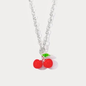 Classic Style Pretty Item Silver Cherry Necklace