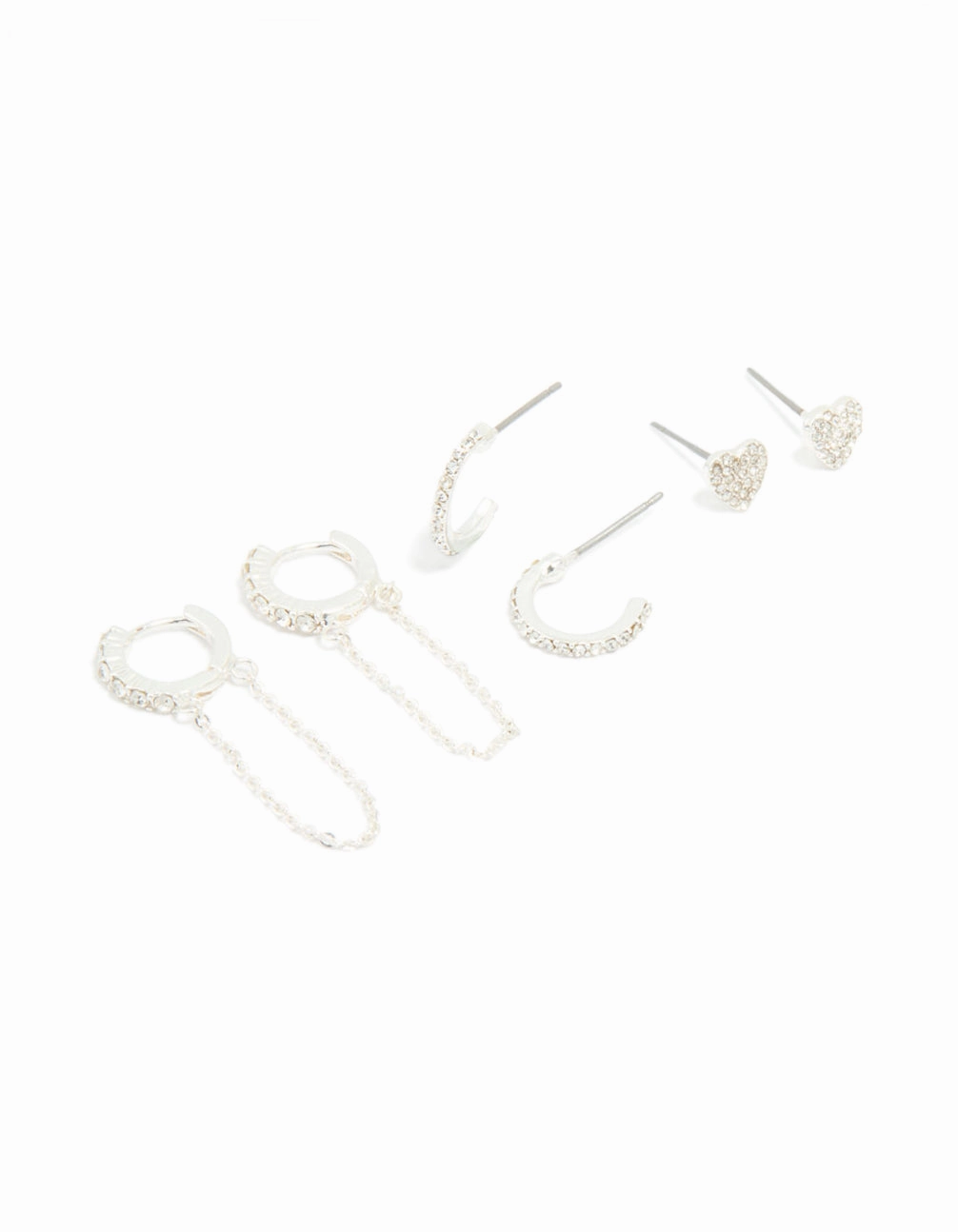 Chic Fit Silver Diamante Heart Hoop & Chain Earrings 3-Pack