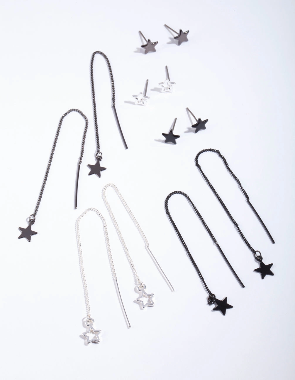 Silver Mixed Metal Star Earrings Seasonal Accent Polished Elegance