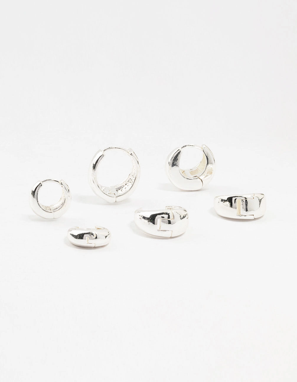 Delicate Pair Glam Edge Silver Plated Brass  Chunky Mixed Hoop Earrings 3-Pack