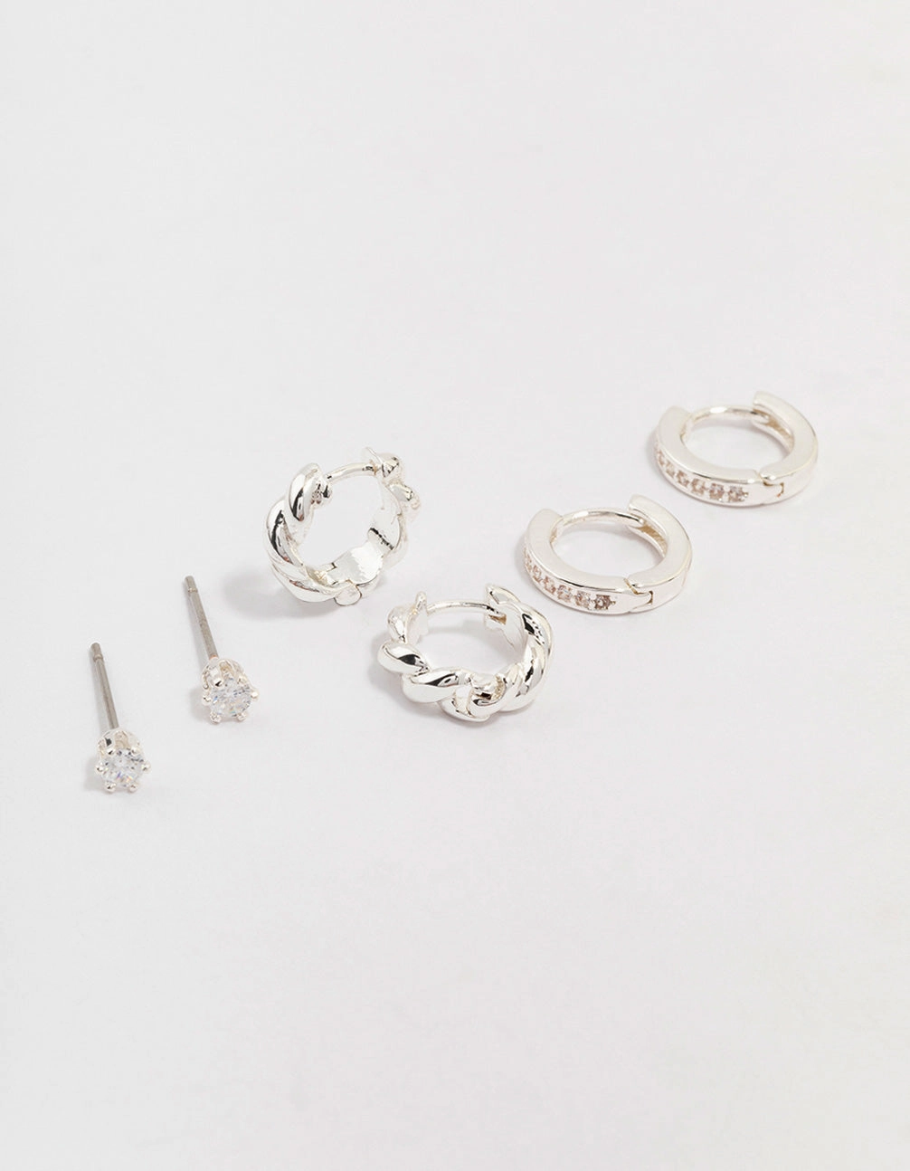 Seasonal accessory Silver Plated Brass  Classic Cubic Zirconia Earring 3-Pack