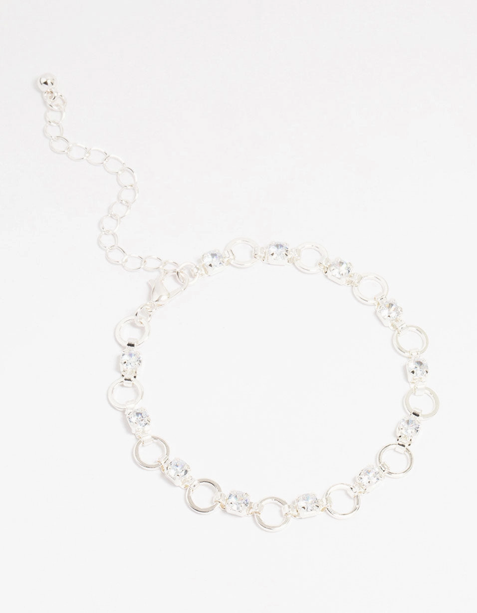 Silver Plated Brass Cubic Zirconia Alternating Link Bracelet Premium Craft Stylish Form