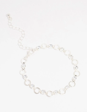 Silver Plated Brass Cubic Zirconia Alternating Link Bracelet Premium Craft Stylish Form