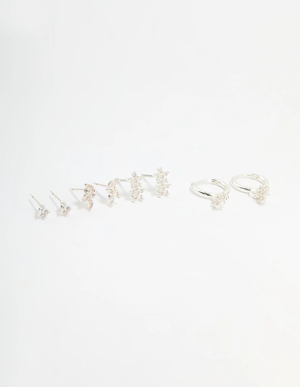 Silver Plated Brass Flower Stud & Hoop Earrings 4-Pack Shiny Touch