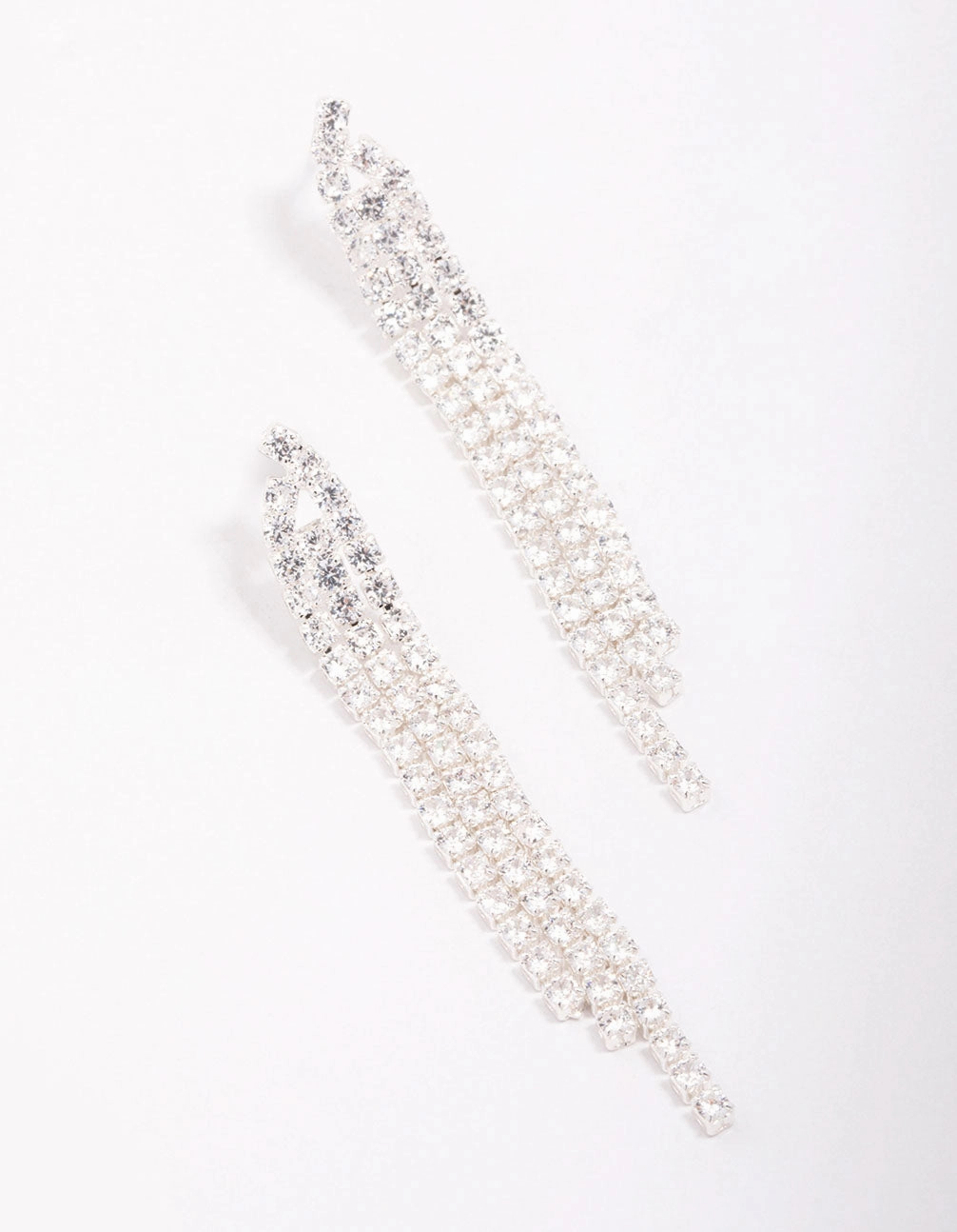 Silver Plated Brass  Triangular Cubic Zirconia Cup Chain Drop Earrings Glamorous touch