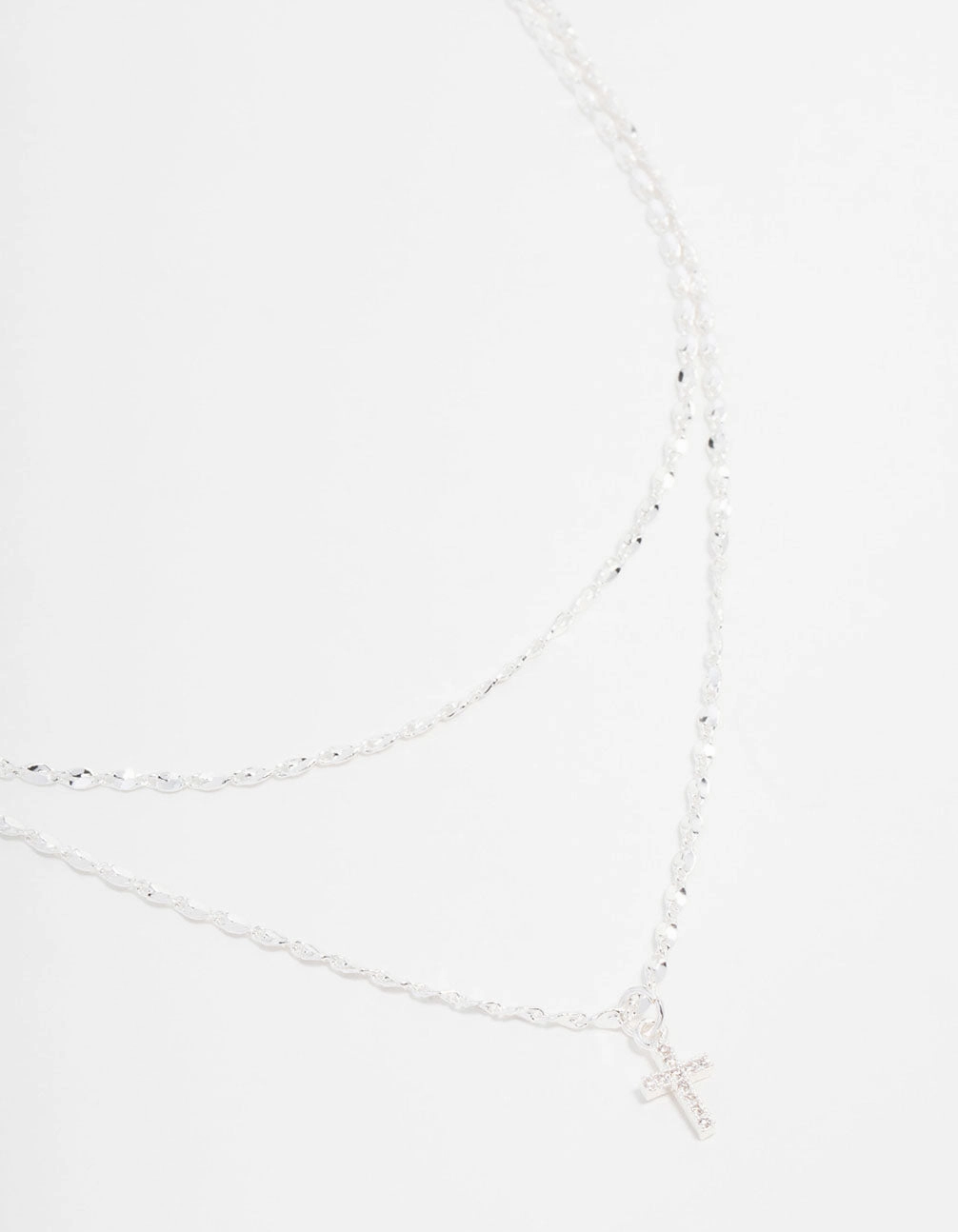 Silver Plated Cubic Zirconia Fine Cross Necklace 2-Pack Bold Appeal