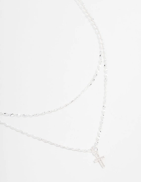 Silver Plated Cubic Zirconia Fine Cross Necklace 2-Pack Bold Appeal