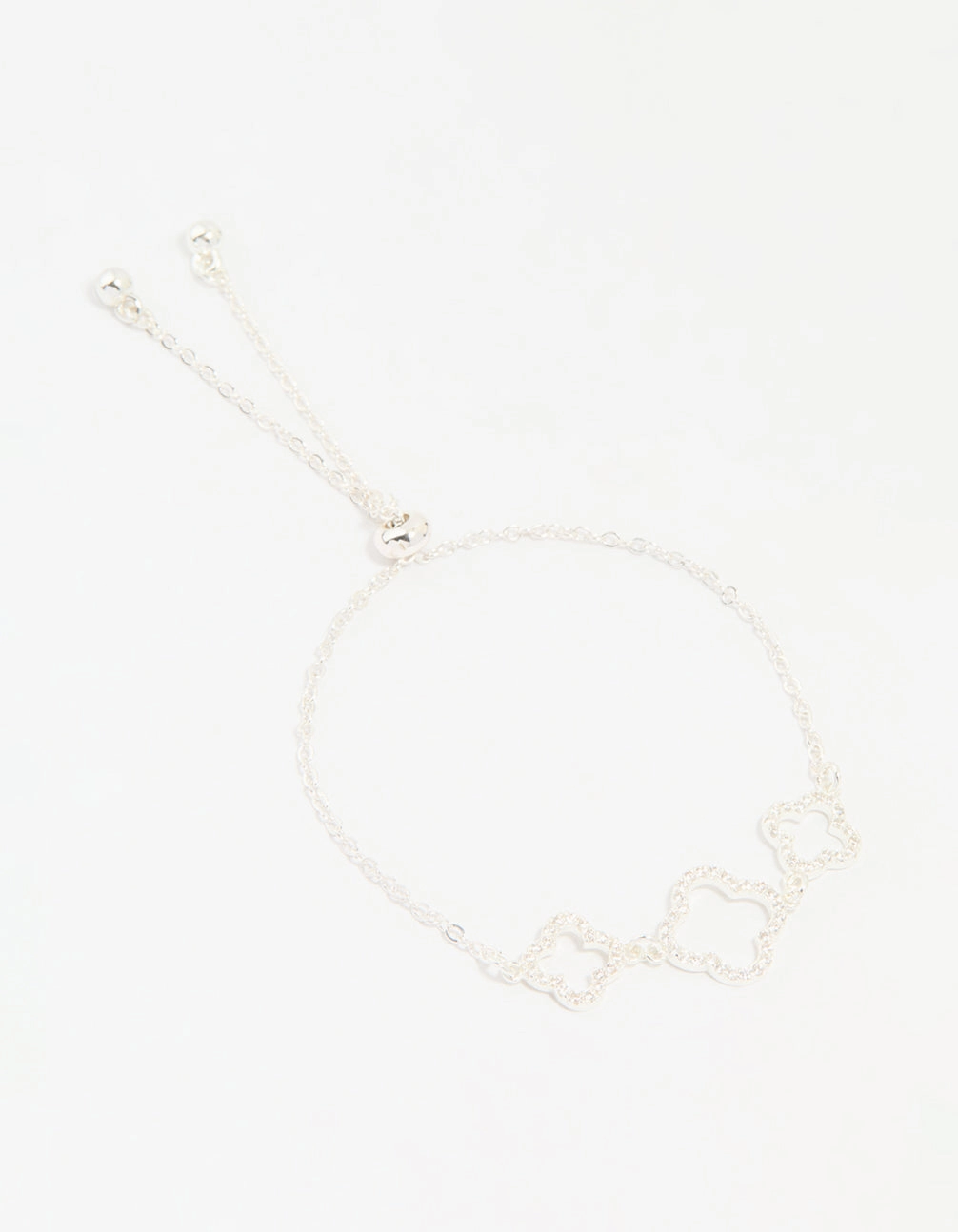 Silver Plated Cubic Zirconia Outline Triple Flower Toggle Bracelet Luxury piece Luxurious Touch