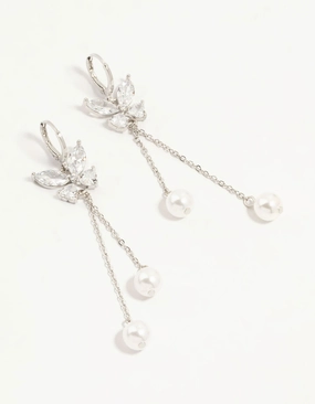 Silver Plated Cubic Zirconia, Pearl & Butterfly Huggie Earrings summer look