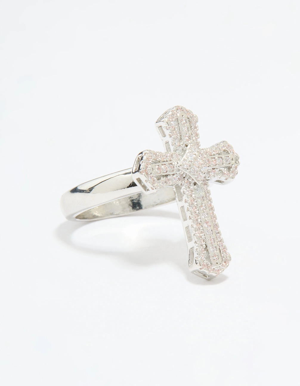 Silver Plated Cubic Zirconia Statement Cross Ring Layered Combo