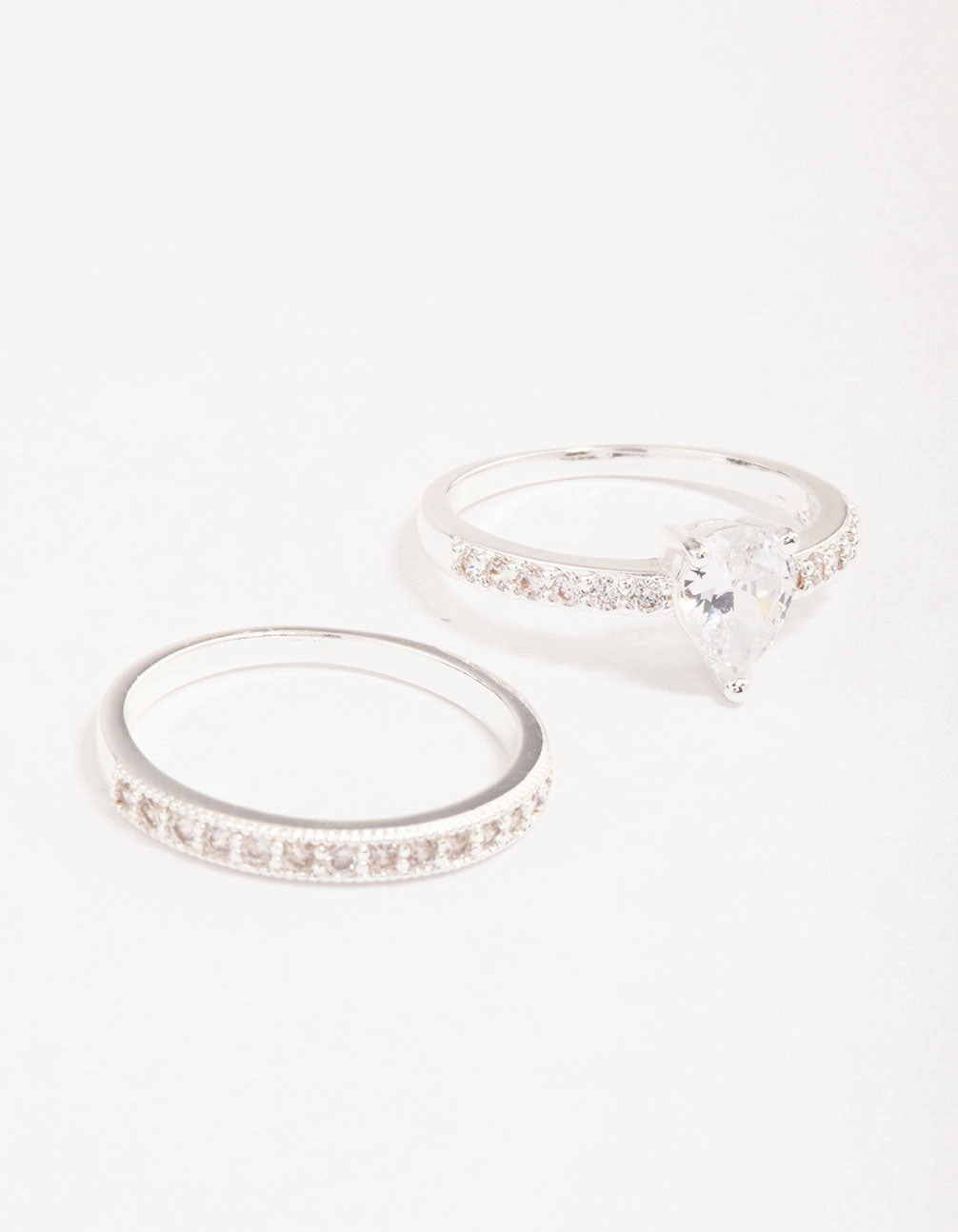 Silver Plated Cubic Zirconia Teardrop Stone Ring Pack Luxury Set Wedding guest
