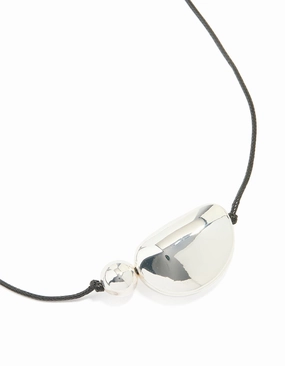 Urban Style Timeless Piece Silver Plated Pebble Cord Large Pendant Necklace