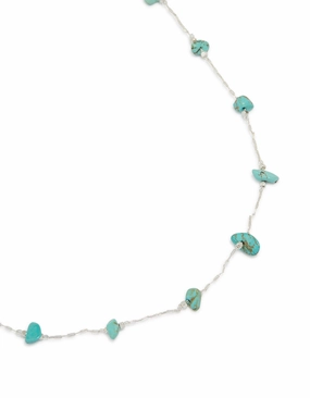Silver Plated Turquoise Semi Precious Stone Station Necklace Glittering Sparkle Delicate Vibe