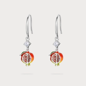 Silver Pomegranate Earrings Colorful Item Square Ornament