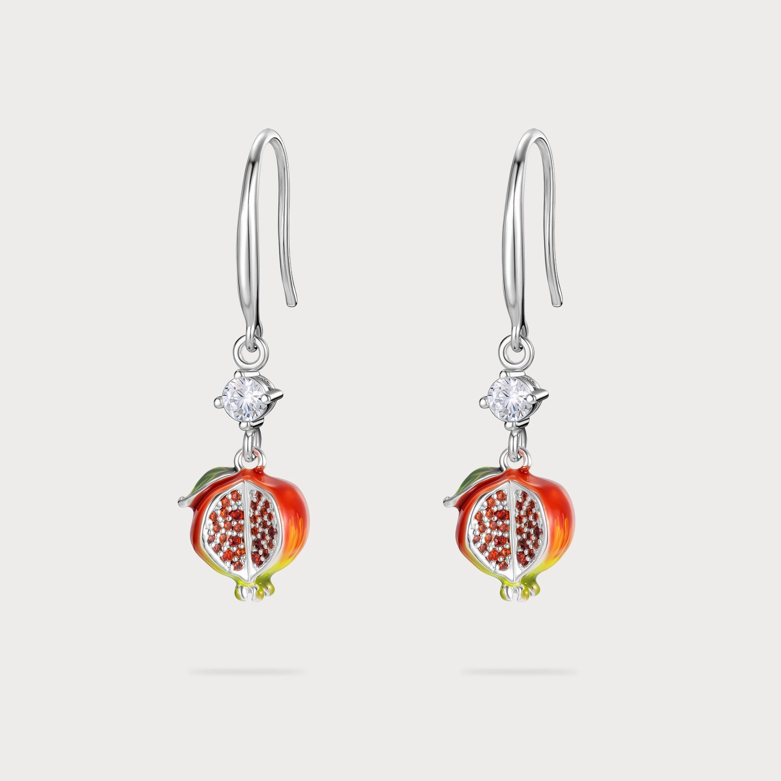 Silver Pomegranate Earrings Colorful Item Square Ornament