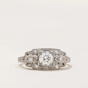 Art Deco Old European Diamond Ring | 0.58ctw VS1 G/H | SZ 7 | Allure Accent