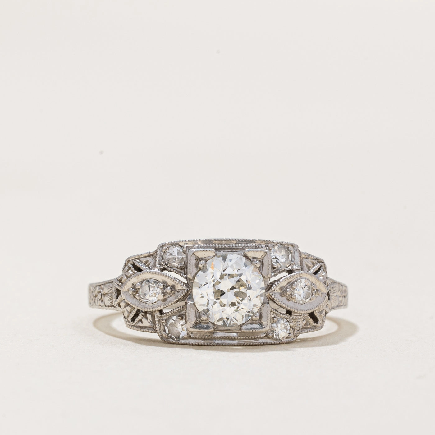 Art Deco Old European Diamond Ring | 0.58ctw VS1 G/H | SZ 7 | Allure Accent