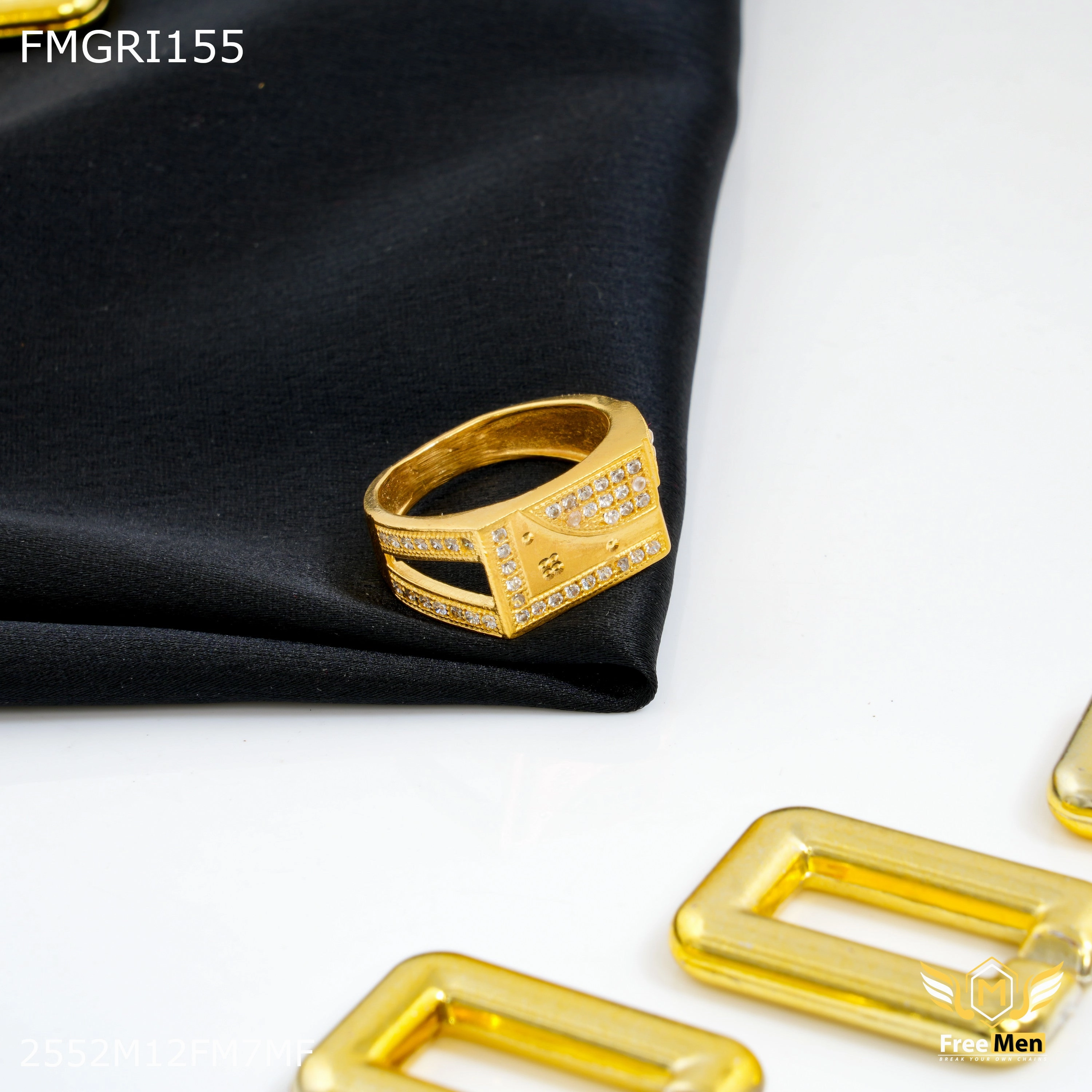 Contemporary Design Sleek Texture Freeme 1gm L cut with AD Gold plated ring for men - FMGRI155