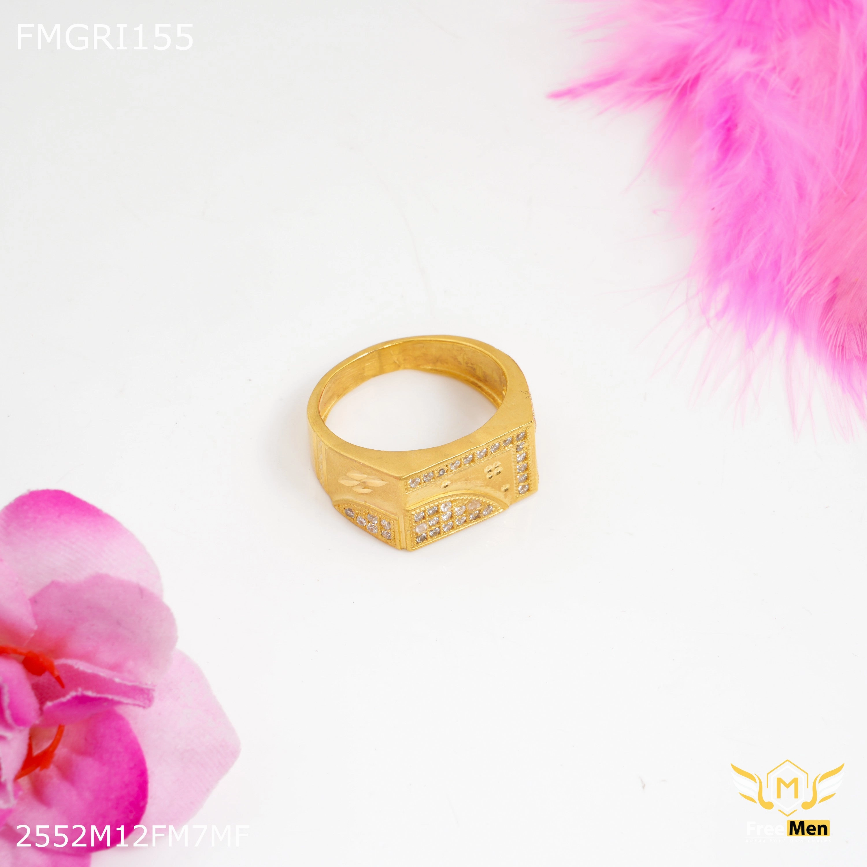 Charming Piece Freeme 1gm L cut with AD Gold plated ring for men - FMGRI155