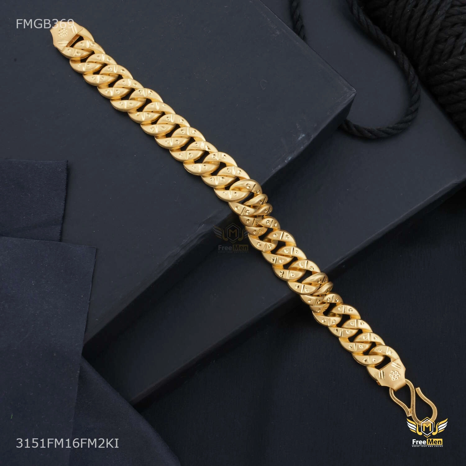 Soft Reflection family gathering Round Dot Pokel Gold Plated Bracelet  for Men - FMGB369