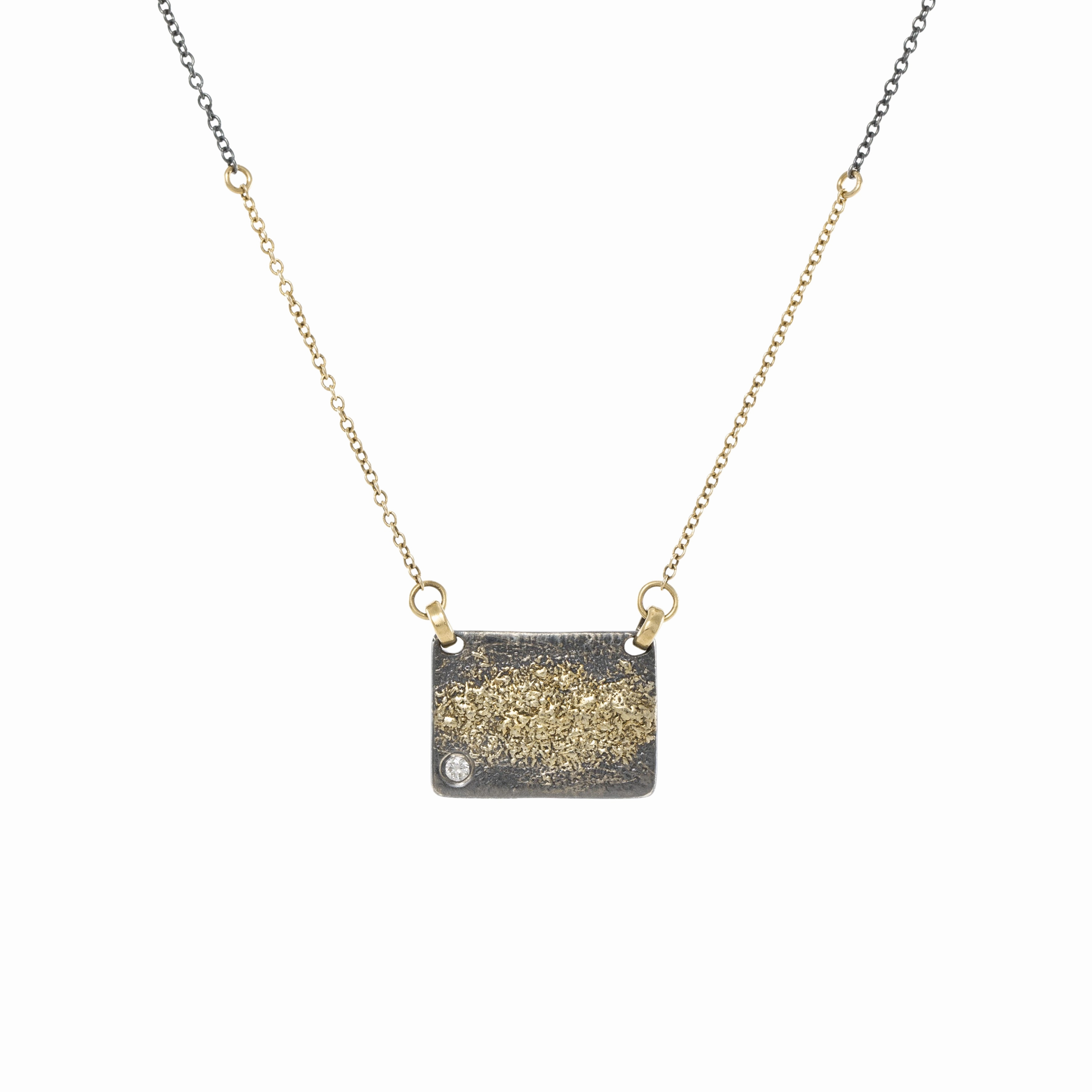 City Block Necklace with 2 mm diamond   Two-Tone Chain - 22k/14ky Gold, Oxidized Silver   Natural VS White Diamond Luxury Moments Glamorous Pieces